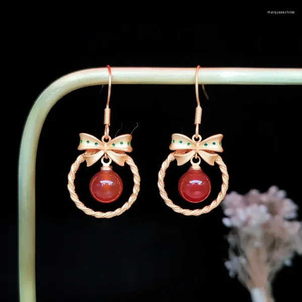 Boucles d'oreilles en peluche imitation des femmes corail rouge vintage