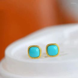 Dangle Oorbellen Geïmporteerde Meisong Ruwe Erts Natuurlijke Turquoise Stud S925 Sterling Zilver Eenvoudig Kant Vierkant Voor Vrouwen Anti-A