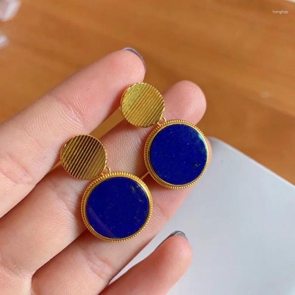 Boucles d'oreilles pendantes en bleu, Design créatif rond Lapis Lazuli pour femmes, bijoux de Banquet Vintage haut de gamme et à la mode