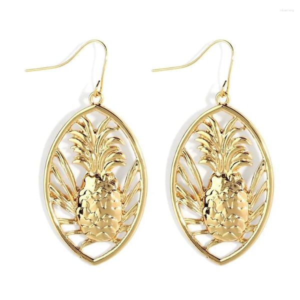 Boucles d'oreilles en peluche en design de mode Hawaiian Pineapple 18k Bijoux de perles îles plaquées d'or pour femmes
