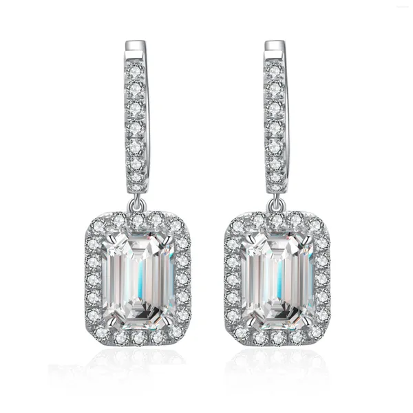 Pendientes colgantes llamativos de 4ct/2 uds., diamantes sintéticos de talla esmeralda, pendientes personalizados de plata de ley 925 para mujer