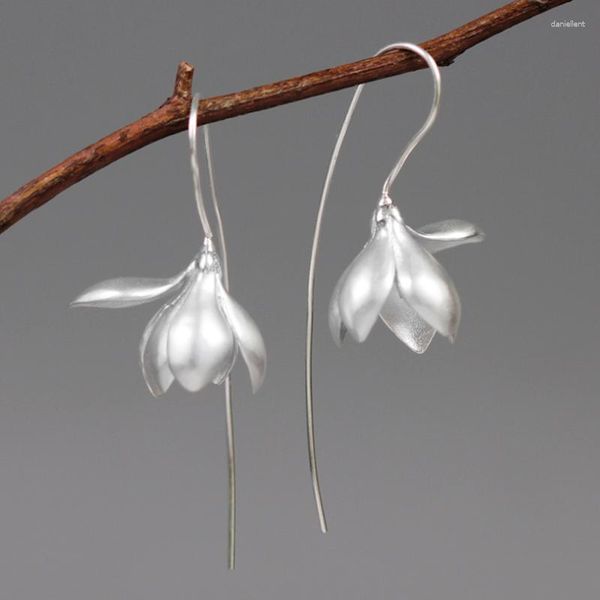 Pendientes colgantes INATURE 925 joyería de plata esterlina hecha a mano 3D Magnolia flor para mujeres regalos