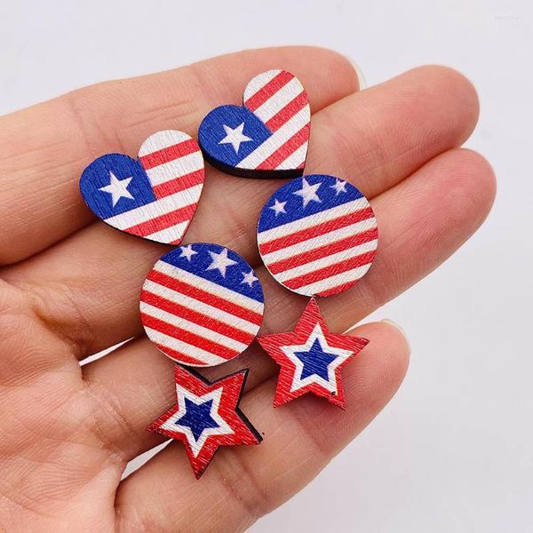 Boucles d'oreilles pendantes jour de l'indépendance clous d'oreille drapeau américain rond en forme de coeur étoile à cinq branches tournesol clou en bois cadeau en gros