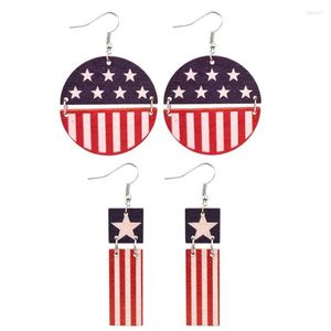 Boucles d'oreilles pendantes jour de l'indépendance USA drapeau imprimé barre bois pour les femmes américain patriotique rouge blanc bleu rond en gros