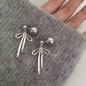 Boucles d'oreilles en pente ingémark élégant goth bowknot arc imitation perle étalon pour les femmes kpop perçage marin bijoux accessoires