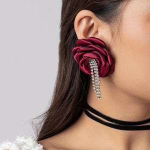 Boucles d'oreilles en peluche ingesight.z élégant vin rouge gros fleur fleur longue gouttes pour les femmes