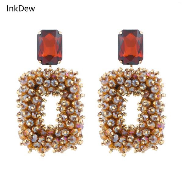 Pendientes colgantes Drop de cristal cuadrado para mujeres grandes largas cuentas faciales de joyas de cuentas de joyas Boho Fashion EA123