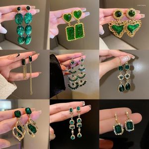 Bengelen oorbellen ingelegde strass Emerald dames unieke mode groene zirkoon drop oorr earring sparkle luxe designer bruiloft sieraden