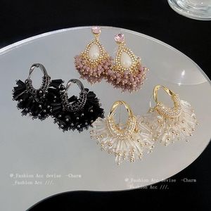 Pendientes colgantes con incrustaciones de cadena de borlas de cristal, pendientes de moda de lujo de Corea, joyería al por mayor para mujeres