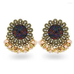 Boucles d'oreilles pendantes Ins Antique or Jhumki Jhumka pierres colorées tournesol Piercing bohême Vintage à la mode femmes fête bijoux
