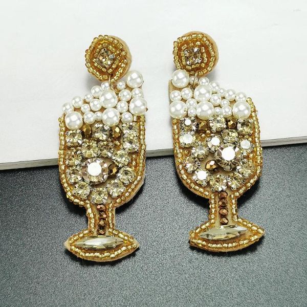 Boucles d'oreilles pendantes Ins Imitation perle cristal pétillant coupe de Champagne goutte femmes bijoux de déclaration faits à la main accessoires de charme 2024