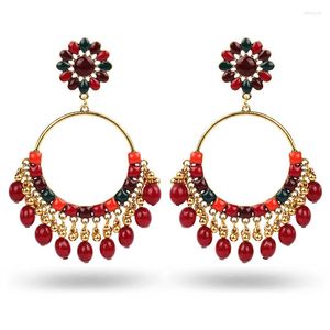 Boucles d'oreilles pendantes Ins Jhumki Jhumka fleur vin rouge perles arabe népel Tibet Piercing Vintage bohamie à la mode femmes fête bijoux