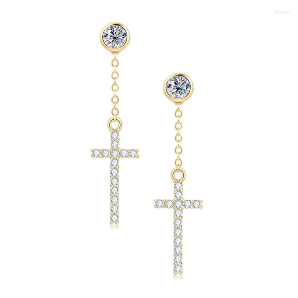 Pendientes colgantes IOGOU Real VVS1 moissanita borla cadena Cruz gota para mujeres hombres 925 plata 4mm diamante religión joyería fina