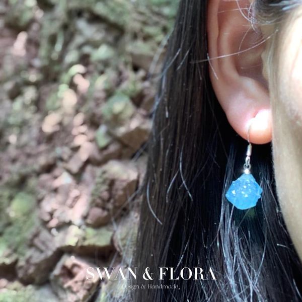 Boucles d'oreilles pendantes irrégulières aigue-marine aléatoire, argent 925, véritable charme, énergie de guérison, pierre précieuse bleue pour femmes