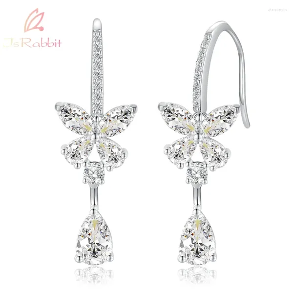 Boucles d'oreilles en peluche Israbbit 18k Gold Gold White Sapphire Diamond Drop For Women Wedding Engagement Gift 925