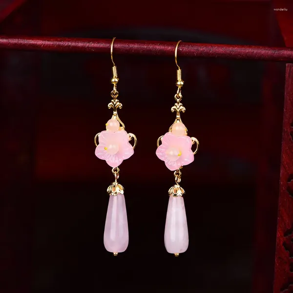 Pendientes colgantes, joyería de flor de Jade, accesorios naturales, dijes de piedras preciosas, Calcedonia, amuleto de lujo de plata 925 para mujeres chinas