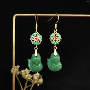 Boucles d'oreilles pendantes Jade Fox luxe énergie 925 argent accessoires cadeaux bijoux charme créateur chinois pierres précieuses femmes pierre naturelle