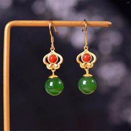 Brincos berrosos de jade hetian nefrite hetiano verde para mulheres com sul de ágata vermelho sterling 925 jóias de luxo de tacho dourado de ouro prateado 925