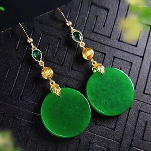 Dangle Oorbellen Jade Ronde Diy Gesneden Jadeïet Groen 925 Zilver Natuurlijke Mode Hangers Echte Steen Sieraden Geschenken Voor Vrouwen Edelsteen