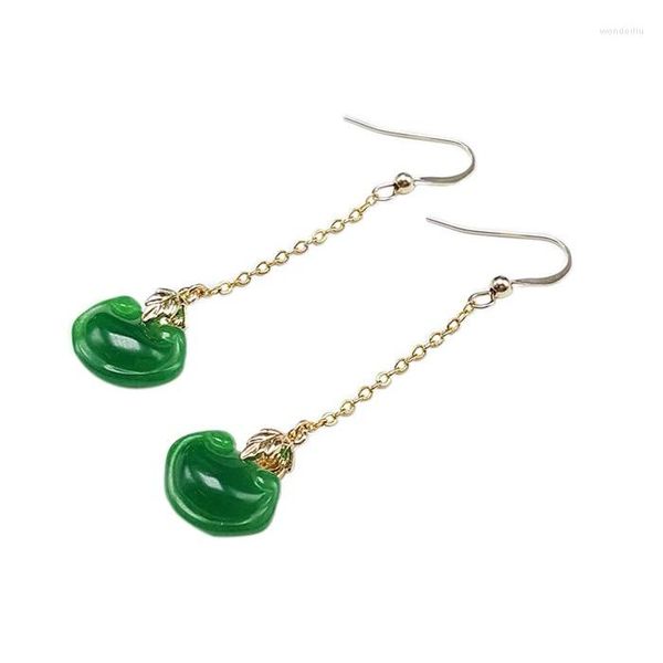 Boucles d'oreilles pendantes Jade Ruyi pour femmes pierres précieuses pierres précieuses bijoux naturels cadeaux amulette cadeau jadéite charme 925 argent pierre amulettes vert