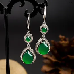 Boucles d'oreilles pendantes en jade goutte d'eau pour femmes, amulette, breloques vertes, amulettes de mode, argent naturel 925, bijoux de charme, pierres précieuses Vintage