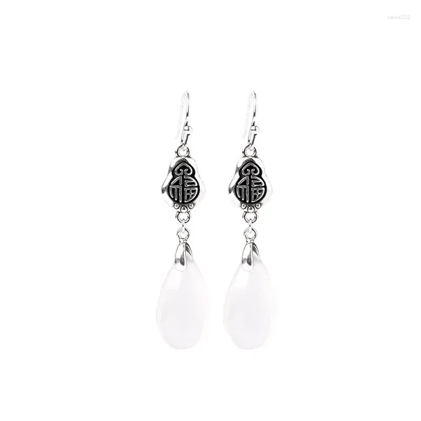 Pendientes colgantes Jade Gota de agua Joyería de piedra Blanco 925 Plata Mujeres Calcedonia china Diseñador Piedras preciosas Moda Encantos naturales