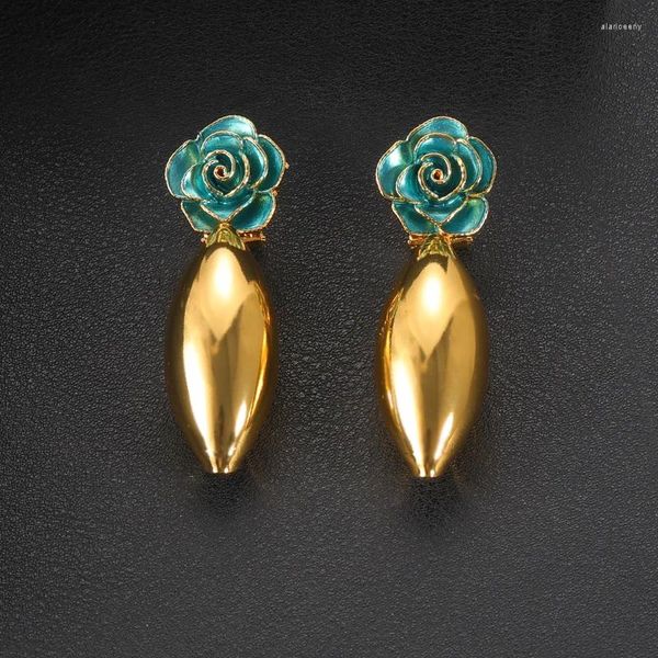 Pendientes colgantes Janekellly Indina Pendiente de flores de moda para mujer Fiesta de bodas Joyería nupcial india de Dubai Boucle D'oreille Femme Regalo