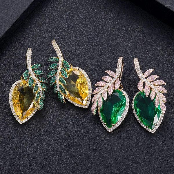 Pendientes colgantes JanekellyLuxury Flor Multicolor CZ Pendiente para mujeres Boda Cubic Zircon Dubai Joyería de traje nupcial 2023 Summer Pa