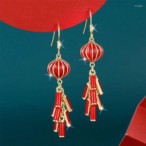 Boucles d'oreilles pendantes japon et corée du sud Style ethnique Long pétard Simple lanterne rouge festif oreille bijoux femmes