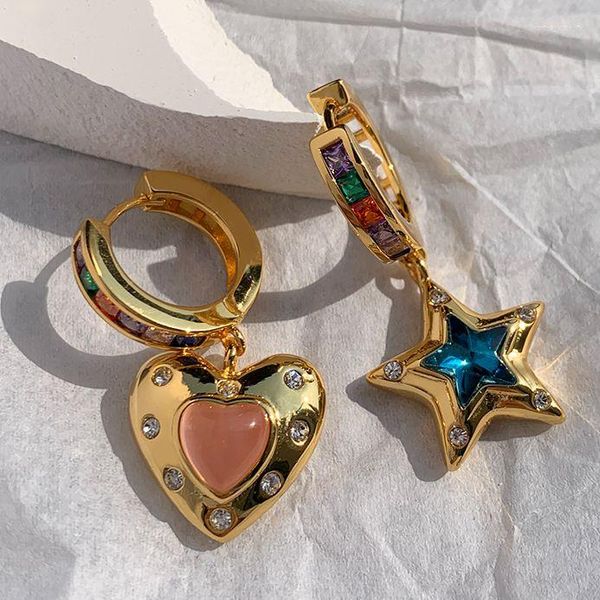 Pendientes colgantes Japón Corea dulce rosa cristal melocotón corazón estrella para mujer alta calidad diseñador marca joyería accesorios regalo Bijoux