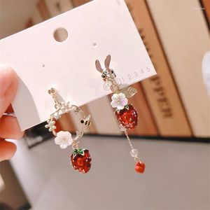 Dangle Oorbellen Japan Koreaanse Bloem Leuke Aardbei Dier Mode Asymmetrische Fruit Kwastje Voor Vrouwen Sieraden