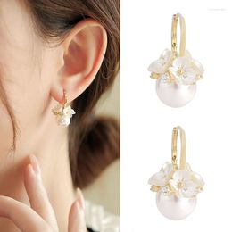 Pendientes colgantes de perlas de flores japonesas y coreanas para mujer, hoja de esmalte de temperamento, tulipán, regalos de joyería para fiesta y banquete versátiles