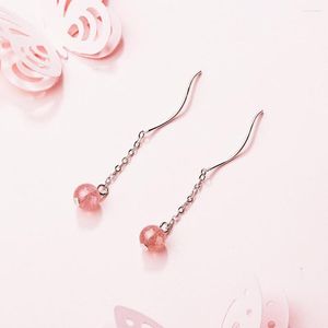 Boucles d'oreilles pendantes de style japonais et coréen, chaîne d'oreille ondulée en cristal de fraise pour femmes, bijoux de haute qualité à la mode, cadeaux pour filles, 2023