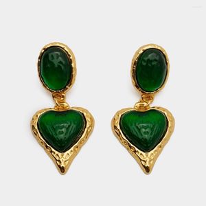 Boucles d'oreilles pendantes JBJD bijoux Vintage résine verte coeur goutte dame cadeau d'anniversaire accessoires de piste-2colors