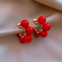 Boucles d'oreilles en peluche.Angel vintage rouge perle rond argent couleur pour femmes fête de mariage élégant bijoux de mode accessoires cadeaux