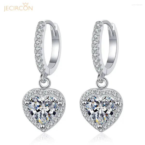 Boucles d'oreilles pendantes JECIRCON 925 en argent sterling Moissanite goutte pour femmes 1ct classique en forme de coeur pendentifs d'oreille bijoux plaqués platine