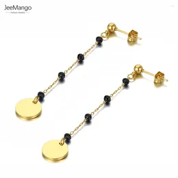 Boucles d'oreilles en peluche Jeemango Titane Titanium en acier inoxydable Black CZ Crystal Disc pour les femmes de la fête en strass Bijoux JE21073