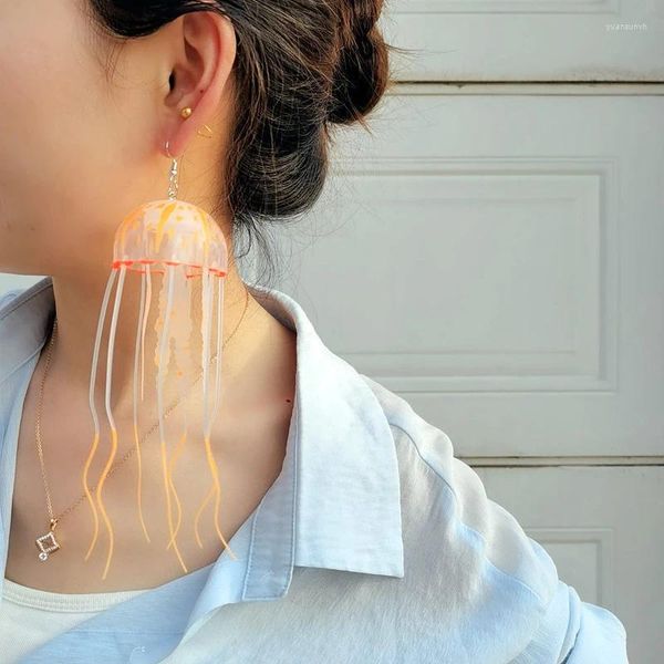 Pendientes colgantes medusas mujeres coloridas transparentes exageradas borla larga gota única joyería de moda de verano