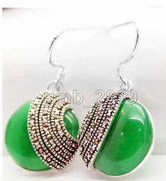 Boucles d'oreilles enveloppe bijoux 18 mons de jade vert naturel 18 mm 925 Gift Silver Marcasite Valentine's