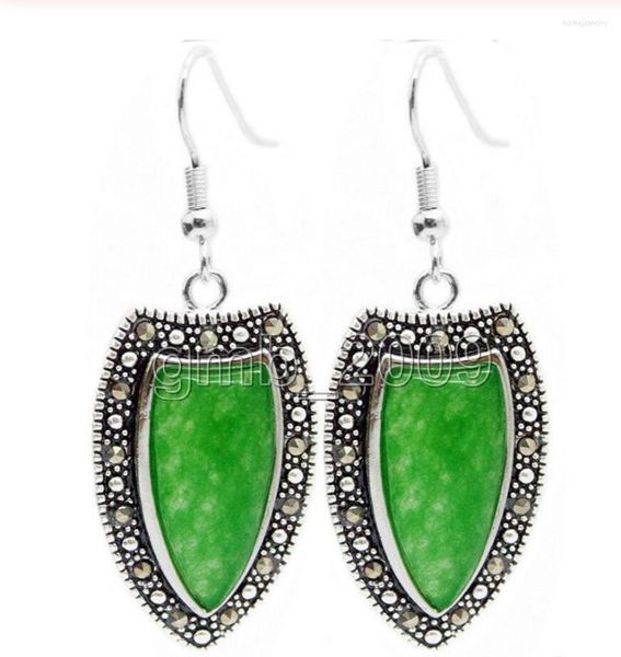 Boucles d'oreilles pendantes bijoux 18 30 mm naturel vert jade marcassite 925 argent sterling goutte