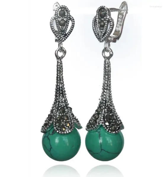 Boucles d'oreilles pendantes, bijoux 4 Styles, argent 925 naturel, perles de Jade vertes de 10MM, marcassite