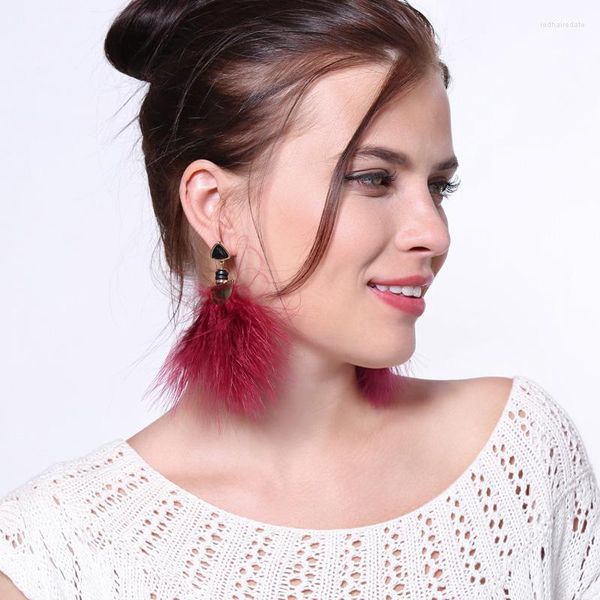 Boucles d'oreilles pendantes bijoux mode pour femmes rouge plume goutte boucle d'oreille créatif Triangle Long gland fille robe de soirée accessoires