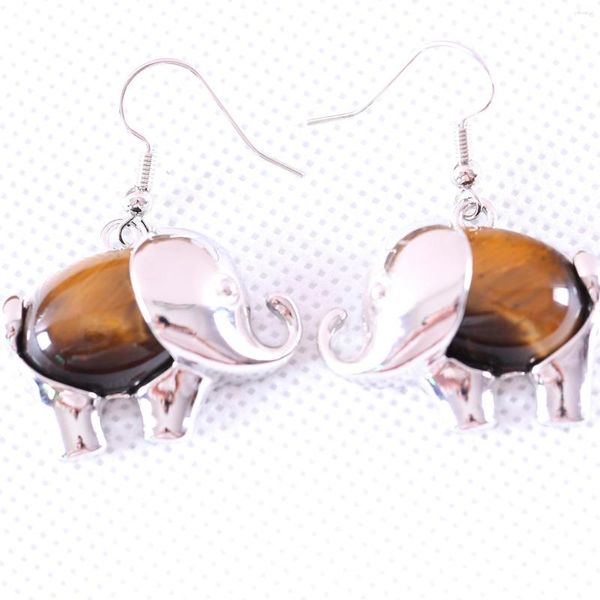 Pendientes colgantes, regalo de joyería para mujer, ojo de tigre Natural E cabujón de cabina ovalada, pendiente de elefante Animal de 16x28MM, 1 par U102