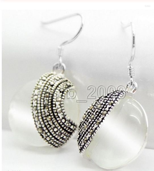 Boucles d'oreilles pendantes, bijoux faits à la main, perles d'opale blanche de 18 à 18mm, en argent Sterling 925, marcassite