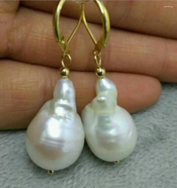 Boucles d'oreilles pendantes, bijoux énormes perles blanches baroques naturelles 14K/20