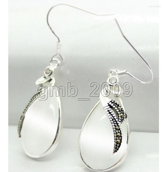 Boucles d'oreilles pendantes Bijoux Dernière mode 15 26mm Opale blanche claire 925 Marcassite en argent sterling