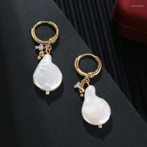 Boucles d'oreilles pendantes bijoux femme haute qualité plaqué or 18 carats géométrique cercle charme fait à la main goutte d'eau perle d'eau douce baroque