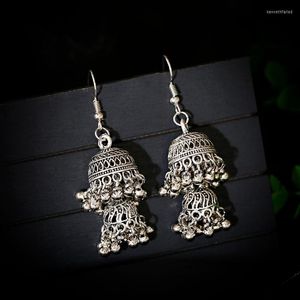 Pendientes colgantes Jhumka antiguo doble jaula de pájaros borla de campana para mujeres bohemio étnico afgano Tailandia colgante joyería gitana