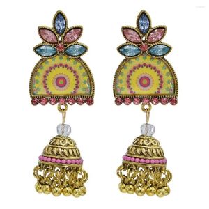 Boucles d'oreilles pendantes Jhumka cloches gland goutte pour femmes Vintage bohème couleur or ethnique multicolore cristal fleur perles bijoux