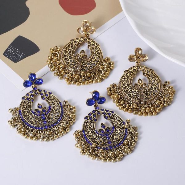 Boucles d'oreilles pendantes Jhumka pour femmes couleur or Antique plaqué Zircon déclaration Vintage ethnique perle gland boucle d'oreille 2023